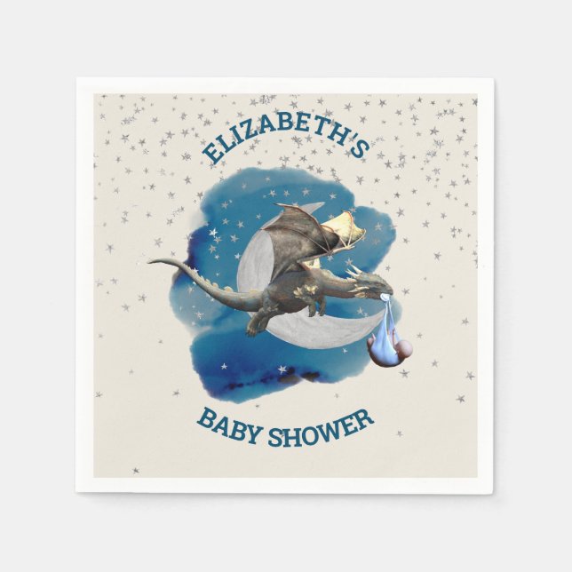  Little Knight Dragon Silver Star Baby Shower   Napkin (Front)