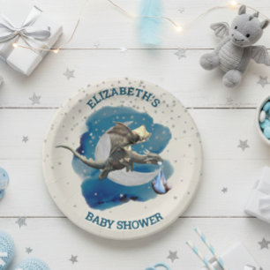  Little Knight Dragon Silver Star Baby Shower  Paper Plate