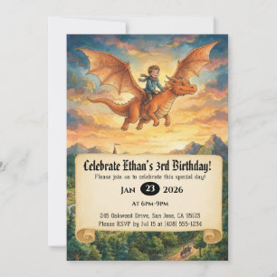 Little Knight Riding a Dragon Birthday Invitation