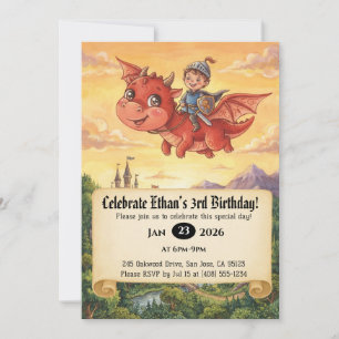 Little Knight Riding a Dragon Birthday Invitation