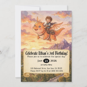 Little Knight Riding a Dragon Birthday Invitation
