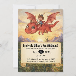 Little Knight Riding a Dragon Birthday Invitation
