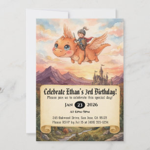 Little Knight Riding a Dragon Birthday Invitation