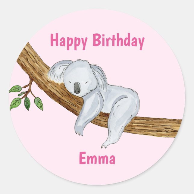Little Koala Happy Birthday  Classic Round Sticker (Front)