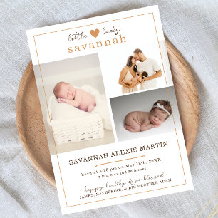 Little Lady Baby Girl Photo Collage Birth Announcement