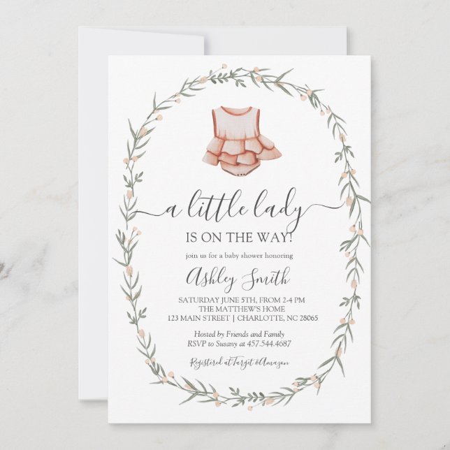 Little Lady Baby Shower Invitation, Baby dress Invitation (Front)