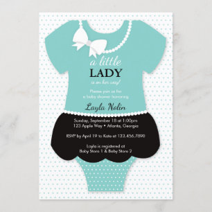 Little Lady Baby Shower Invitation, Blue, Pearls Invitation