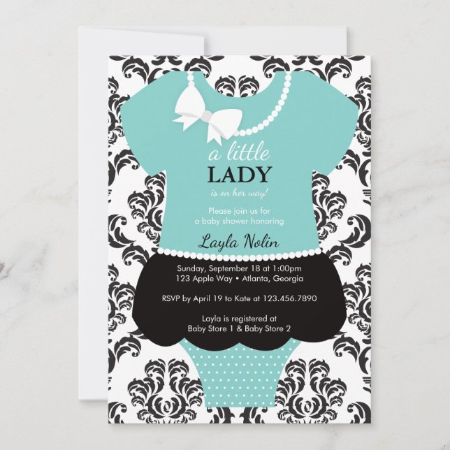 Little Lady Baby Shower Invitation, Blue, Pearls Invitation (Front)
