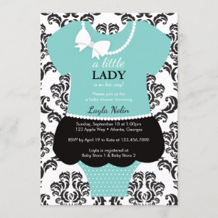 Little Lady Baby Shower Invitation, Blue, Pearls Invitation