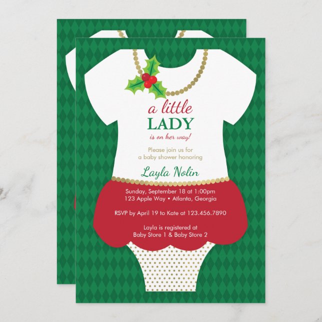 Little Lady Baby Shower Invitation, Christmas Invitation (Front/Back)