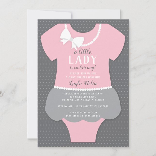 Little Lady Baby Shower Invitation, Pink, Grey Invitation (Front)