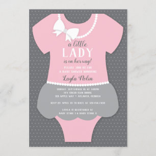 Little Lady Baby Shower Invitation, Pink, Grey Invitation