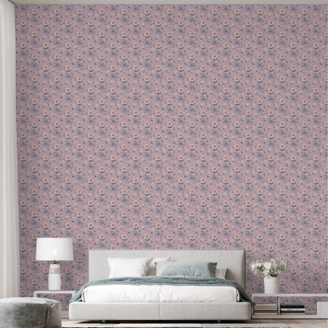 Little Lady Bugs and Flowers Pattern Wallpaper (Bedroom)
