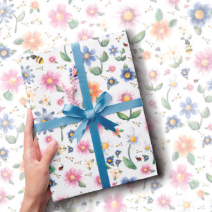 Little Lady Bugs and Flowers Pattern Wrapping Paper