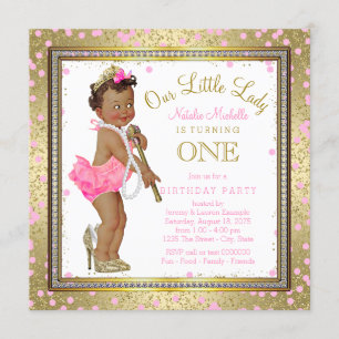 Little Lady Girls 1st Birthday Party Ethnic Girl Invitation