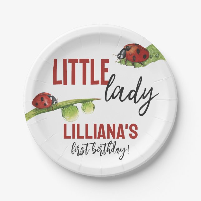 Little Lady Ladybug Birthday Party, Any Age Paper Plate (Front)