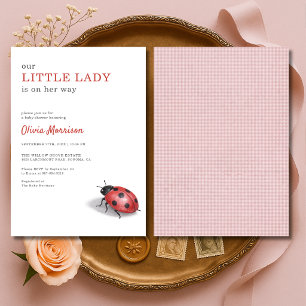 Little Lady Ladybug Gingham Baby Shower Invitation