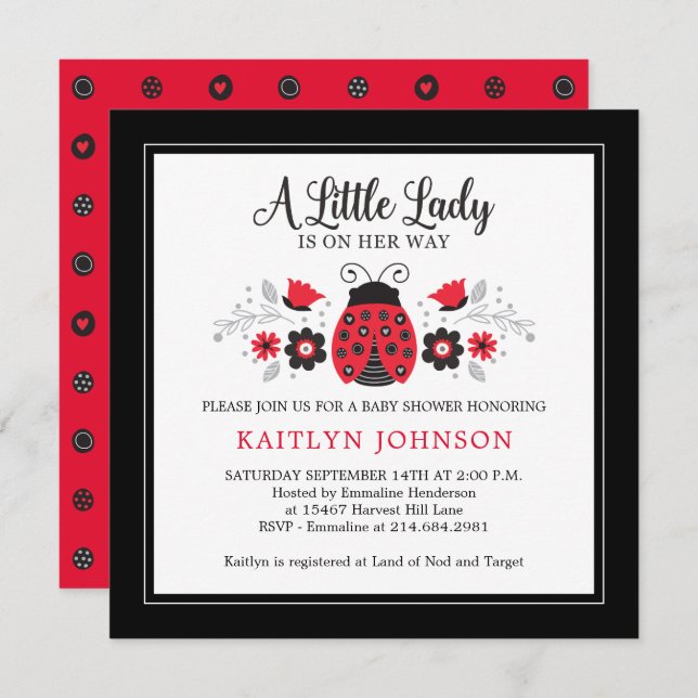 Little Lady Ladybug Girl Baby Shower Invitation (Front/Back)