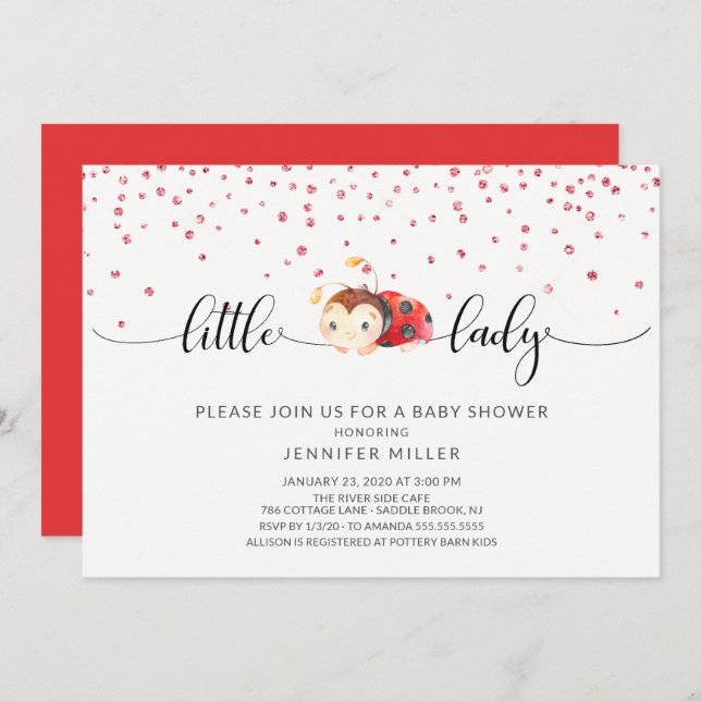 Little Lady Ladybug Girls Baby Shower Invitation (Front/Back)