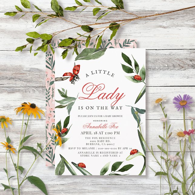 Little Lady Ladybug & Leaves Girl Baby Shower Invitation (Creator Uploaded)