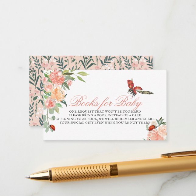 Little Lady Ladybug Roses Baby Shower Book Request Enclosure Card (Front/Back In Situ)