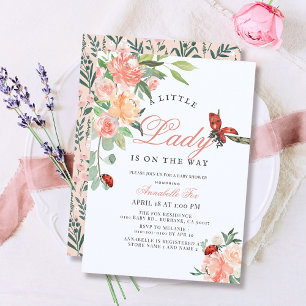 Little Lady Ladybug Roses Girl Baby Shower Invitation