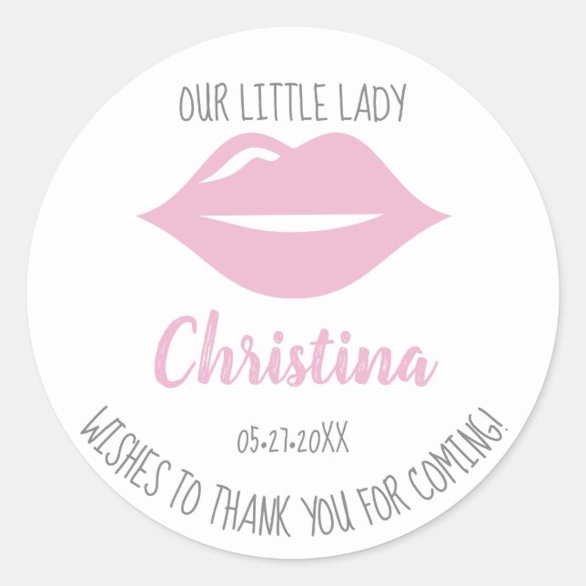 Little Lady Lips illustration first birthday Classic Round Sticker (Front)