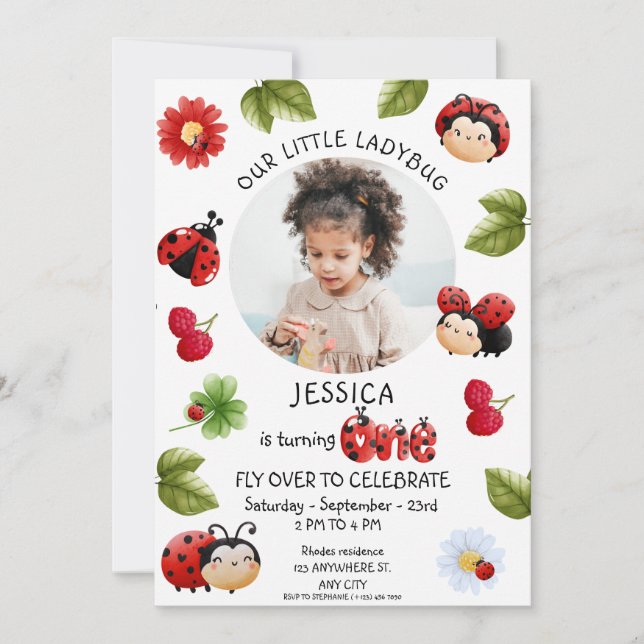 Little Ladybug 1st Birthday Party Photo Invitation (Front)