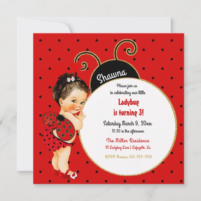 Little Ladybug Baby Girl Red Black Invitation (Front)