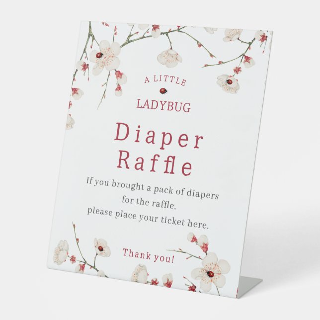 Little Ladybug Baby Shower Diaper Raffle Pedestal Sign (Front)