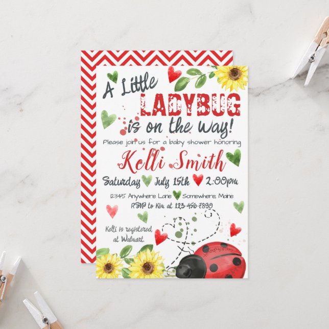 Little Ladybug Baby Shower Invitations (Front/Back In Situ)