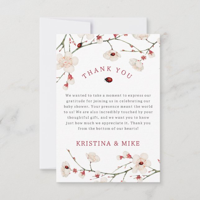 Little Ladybug Baby Shower Thank You Card (Front)