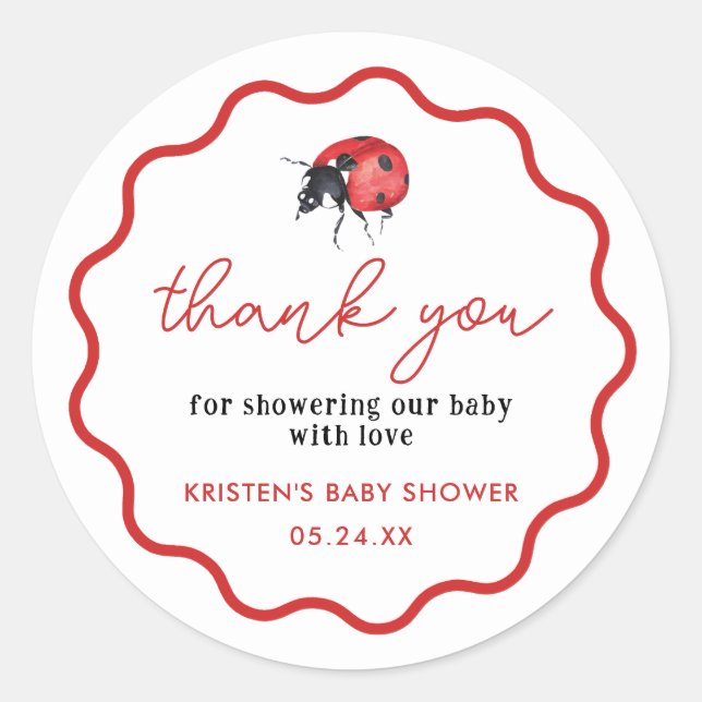 Little Ladybug Baby Shower Thank You Favours Classic Round Sticker (Front)