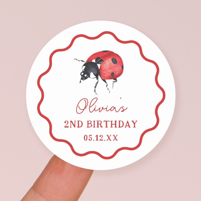 Little Ladybug Birthday Party Favours Classic Round Sticker (Creator Uploaded)