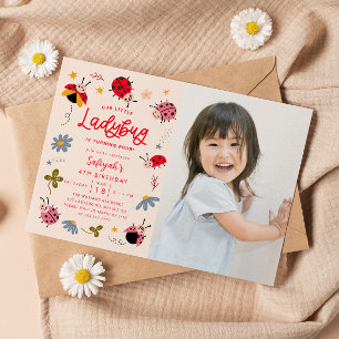 Little Ladybug Birthday Party Photo Invitation