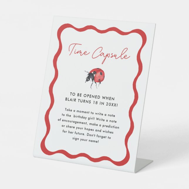 Little Ladybug Birthday Party Time Capsule Sign (Front)