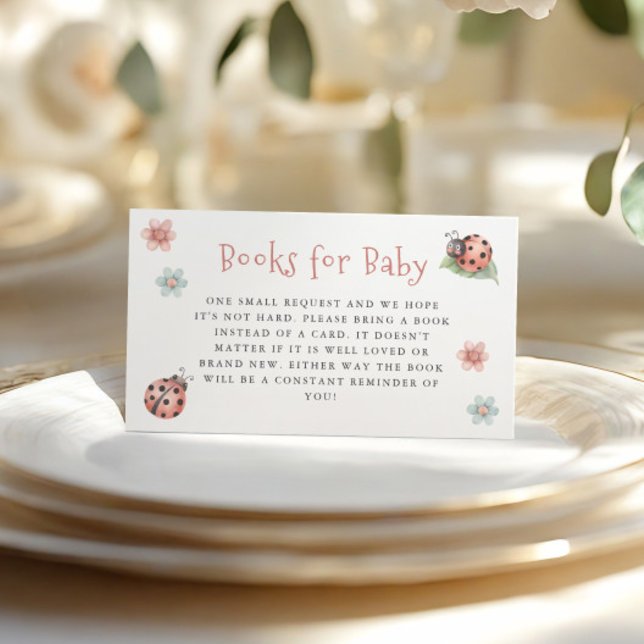 Little Ladybug Girl Baby Shower Books for Baby Enclosure Card (Creator Uploaded)