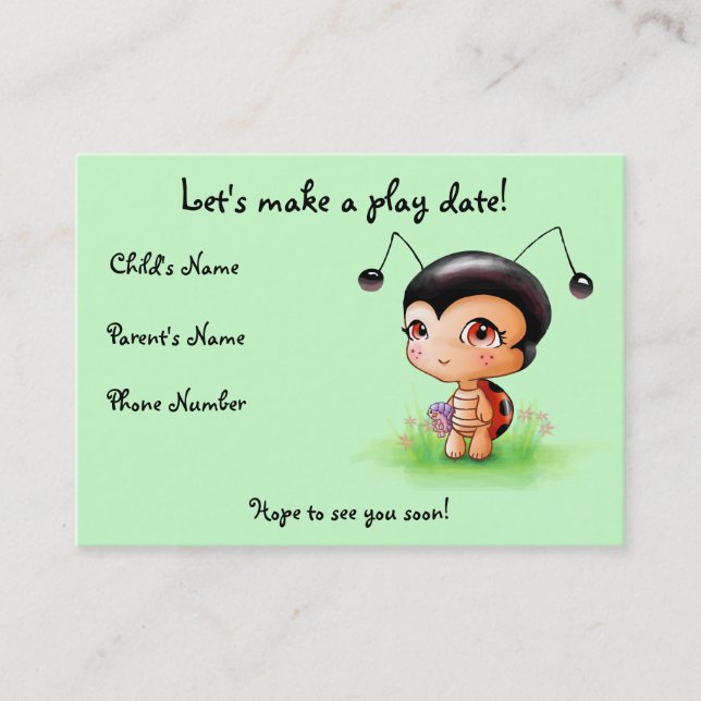 Little Ladybug Girl Play Date Card (Front)