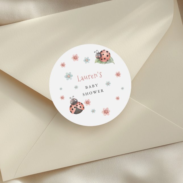 Little Ladybug Insect Girl Baby Shower Classic Round Sticker (Creator Uploaded)