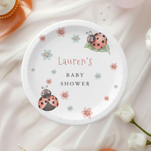Little Ladybug Insect Girl Baby Shower Paper Plate