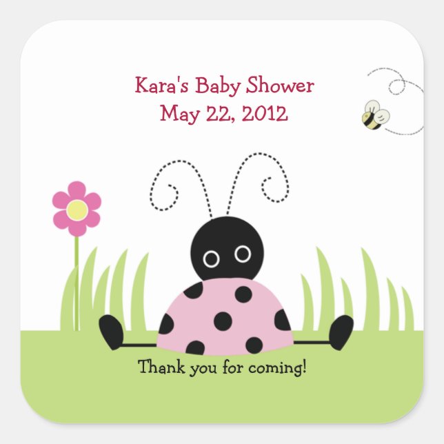 Little Ladybug (Pink) SQUARE Favour Sticker (Front)