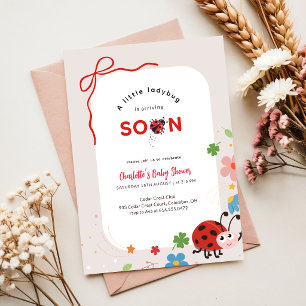 Little Ladybug Red Bow Floral Baby Shower Invitation