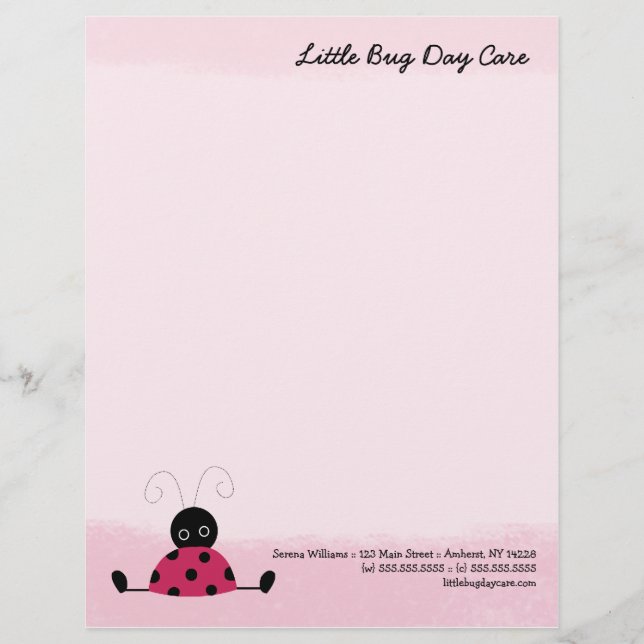 Little Ladybug Soft Pink Letterhead Template (Front)