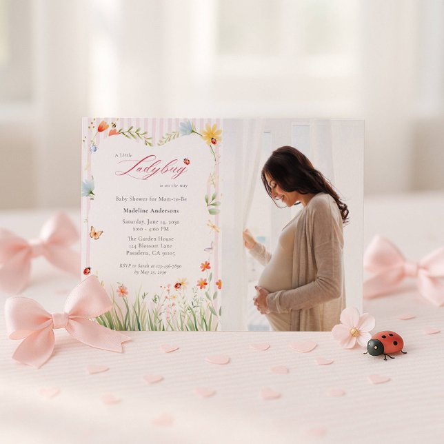 Little Ladybug Wildflower Baby Shower Photo Invitation (Creator Uploaded)