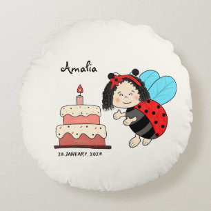 Little ladybug with cake round cushion