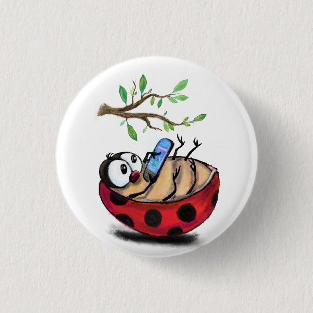 Little Ladybug with Phone Funny Button (Front)