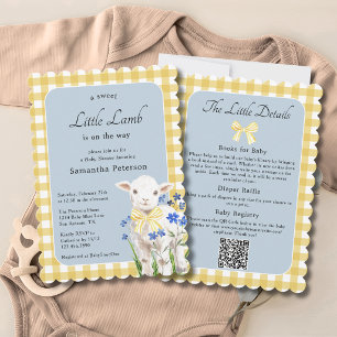 Little Lamb All In One QR Code Boy Baby Shower Invitation