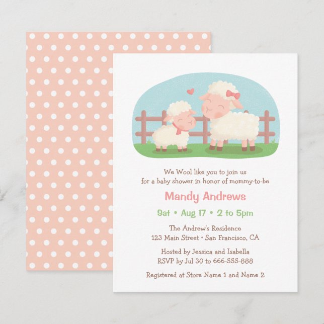 Little Lamb and Mummy Farm Baby Shower Invitation (Front/Back)
