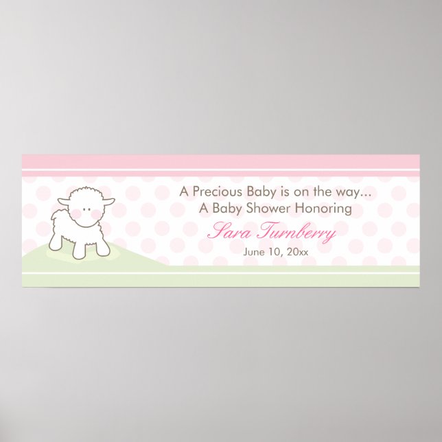 Little Lamb Baby Shower Banner  |  Girl Poster (Front)