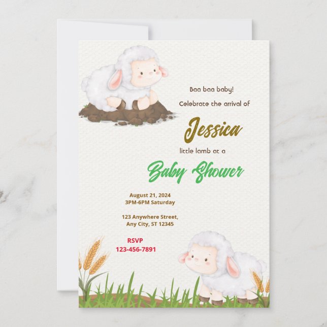 Little Lamb Baby Shower Invitation (Front)